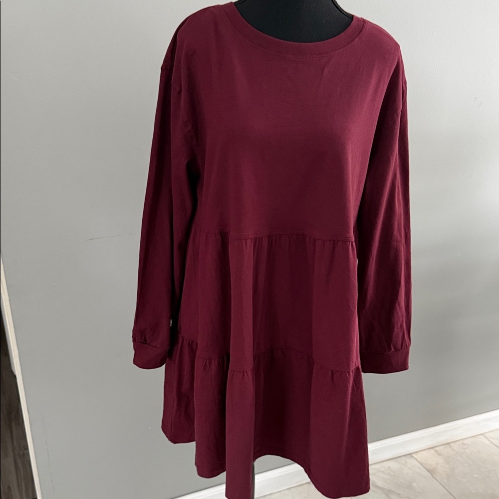 Serra Wine Long Sleeve Tiered Dress